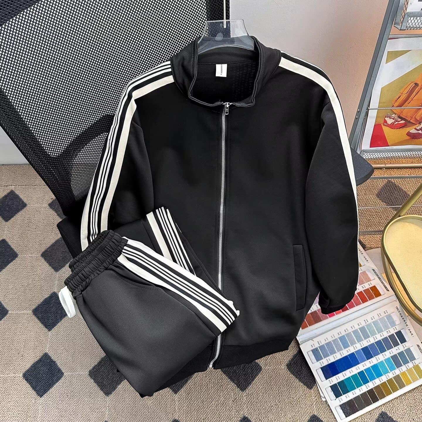 Men's Clothing Casual Sporty Two Piece Set Stylish Versatile Relaxed Fit Harajuku Artistic Black Blue Gray Long Sleeve Inelastic Elasticity