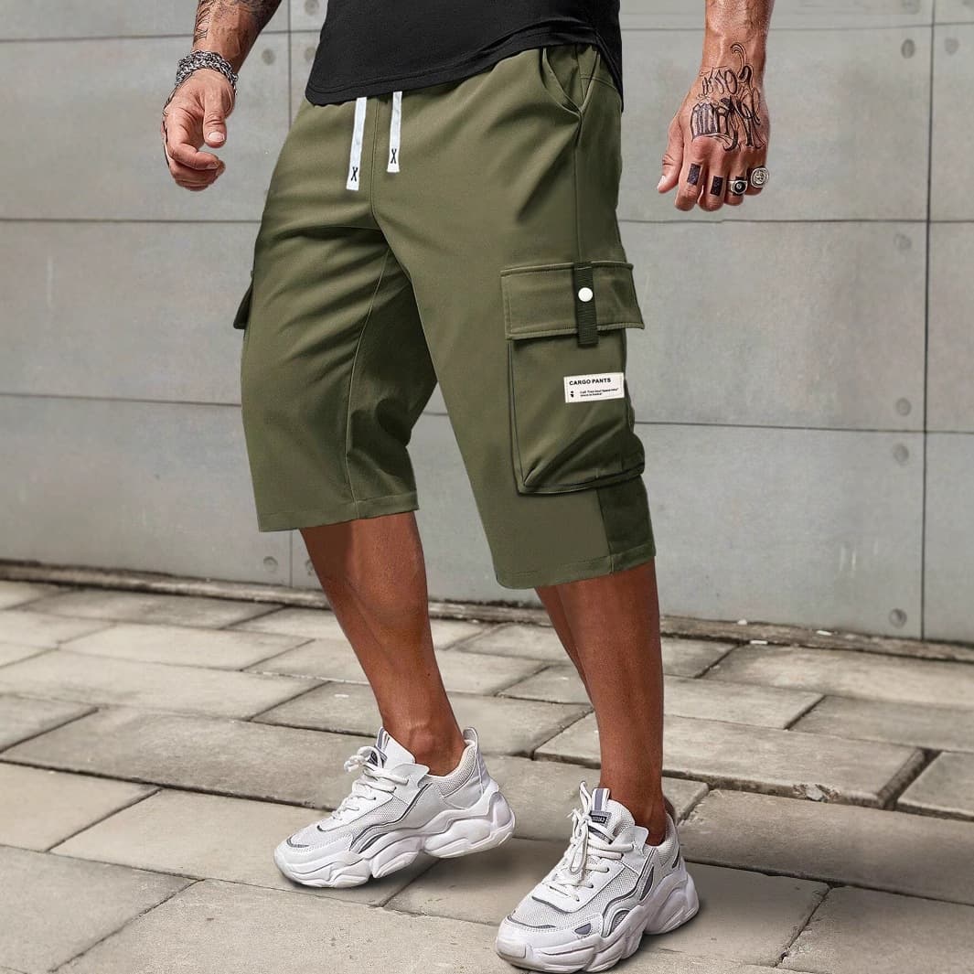 Men's Thin Straight Leg Cropped Trousers European Size Summer Workwear Shorts Loose Sports Knee Length Casual Pants