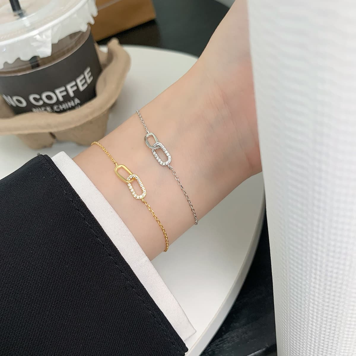 S925 sterling silver Mobius ring bracelet ins style niche temperament jewelry all match simple double ring bracelet female