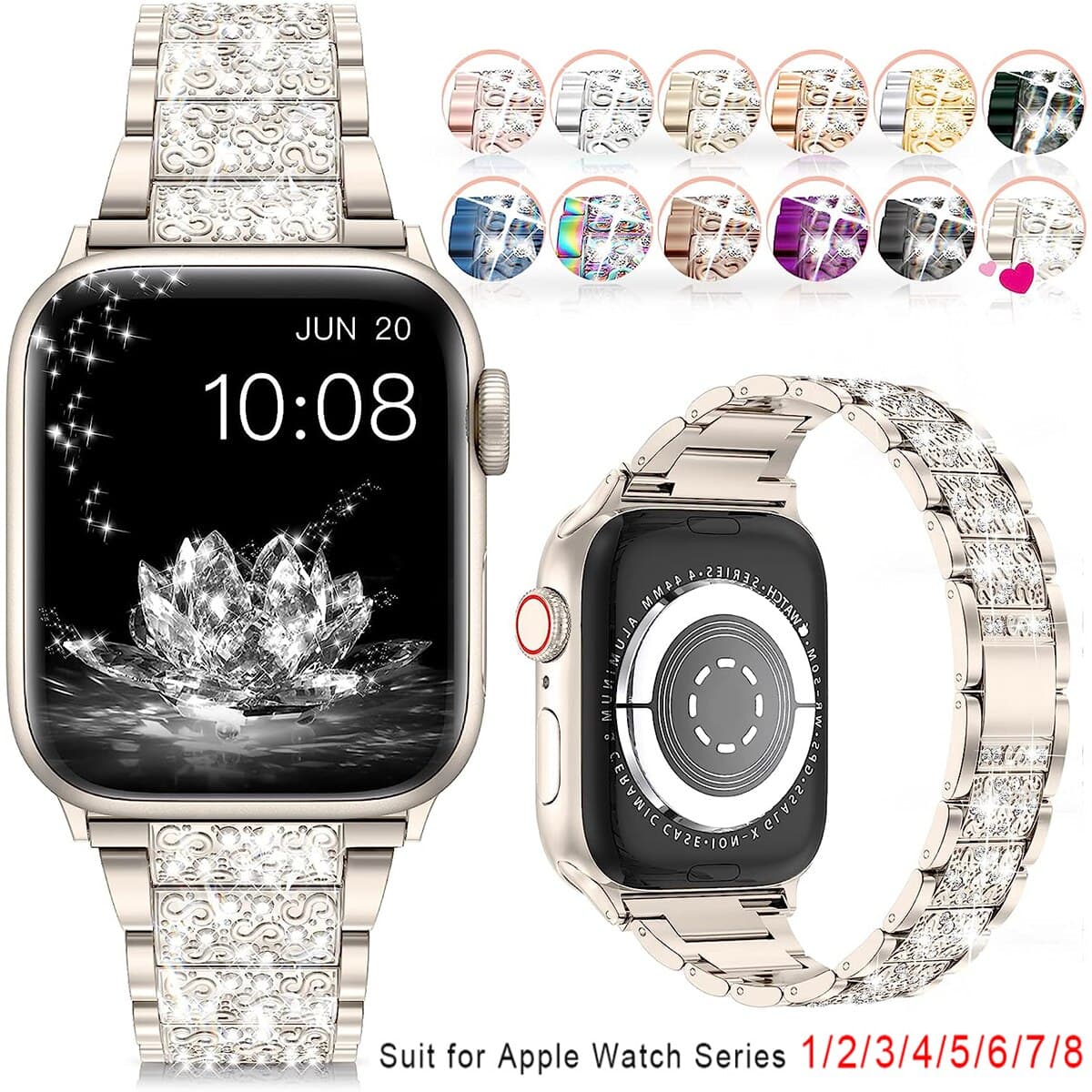 Bling Diamond Strap For IWatch Band 40mm 45mm 44mm 41mm 42mm 38mm Metal Belt For IWatch Series 7 SE 6 5 4 Ladies Bracelet