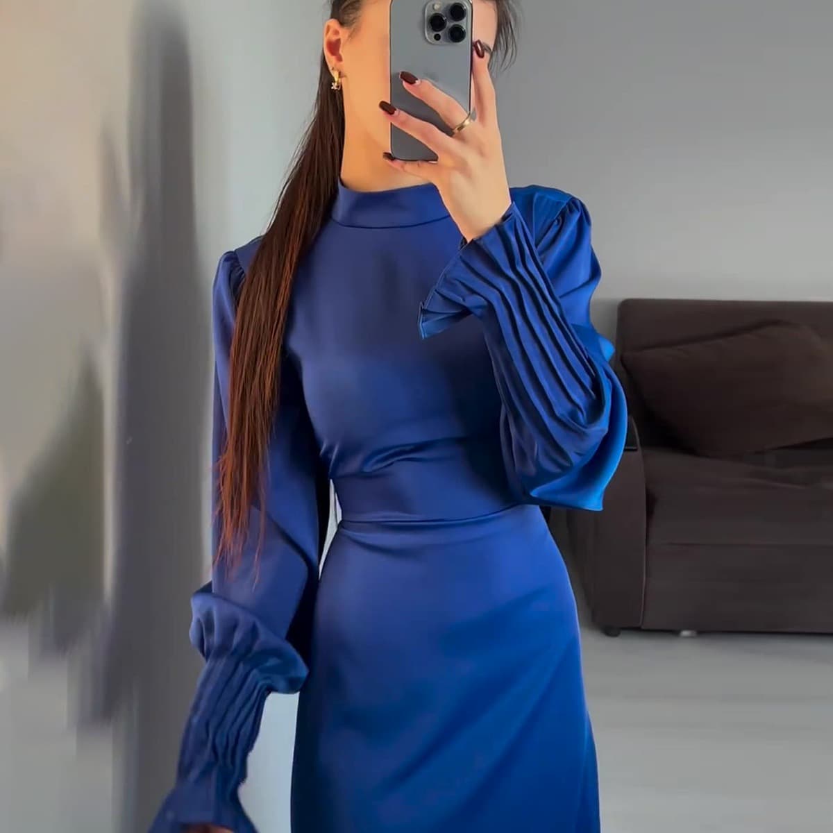 Women's Clothing new autumn style pleated waist strap design palace style dress