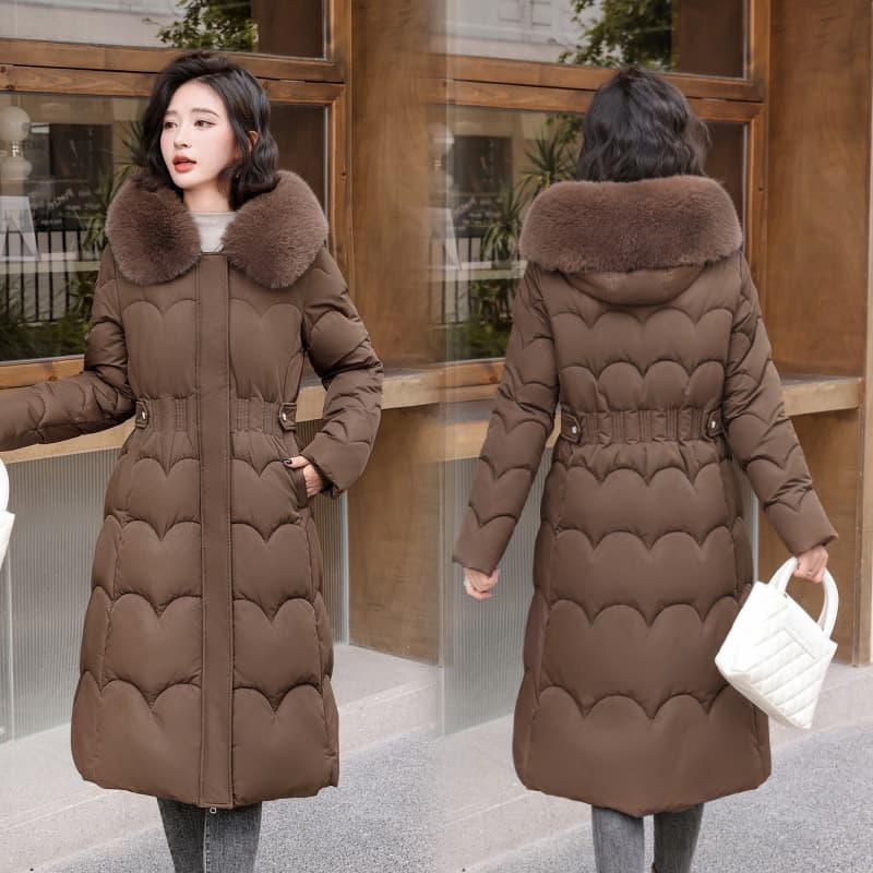 Women's Clothing Long Padded Coat With Detachable Fur Hood, Oversized Winter Parka, Warm A-Line Jacket For Casual Fashion (Available In Beige, Khaki)​