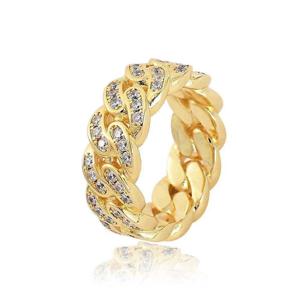 Men's Jewelry 8mm Single Row Zircon Cuban Ring Popular Hip Hop K Gold Men's Ring Tide Brand