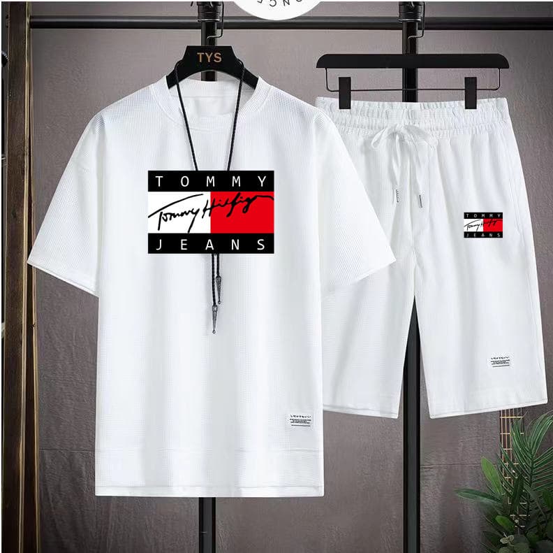 Ensemble d'été à manches courtes + short pour hommes, t-shirt imprimé, ensemble décontracté, ensemble de sport, t-shirt à manches courtes