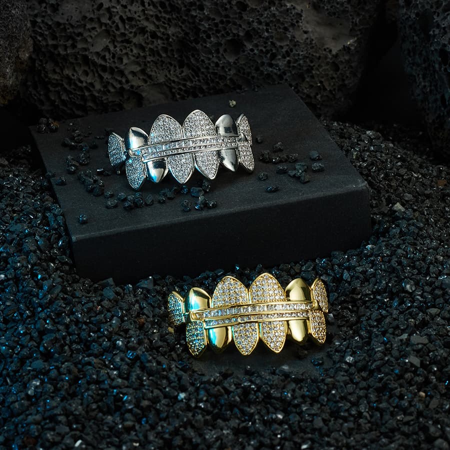 Canine mirror mixed inlay hip hop trend braces inlaid with diamonds HIPHOP copper inlaid zirconium full diamond braces