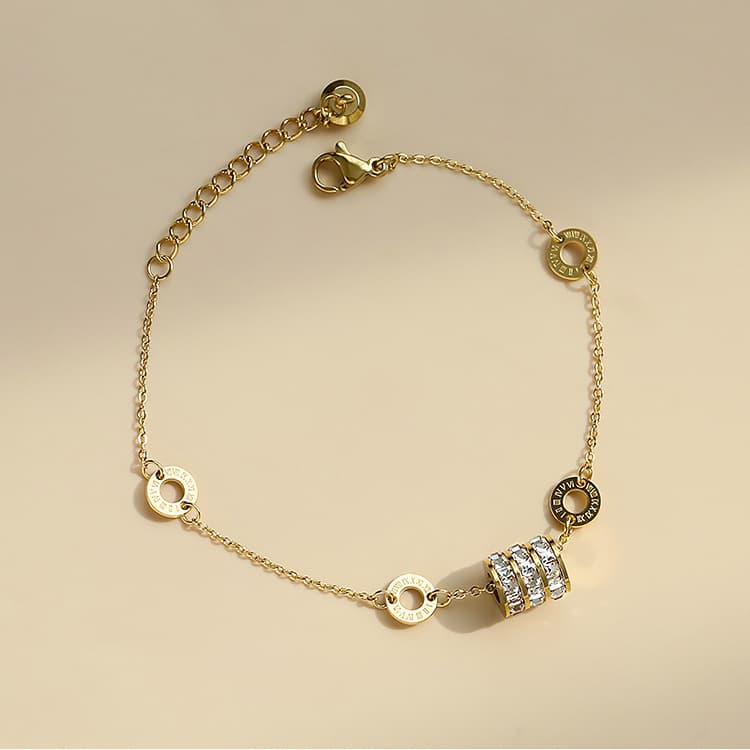 Slim Waist Titanium Steel Bracelet For Women With Fortune Beads, Rose Gold Trendy Handmade Jewelry, Internet