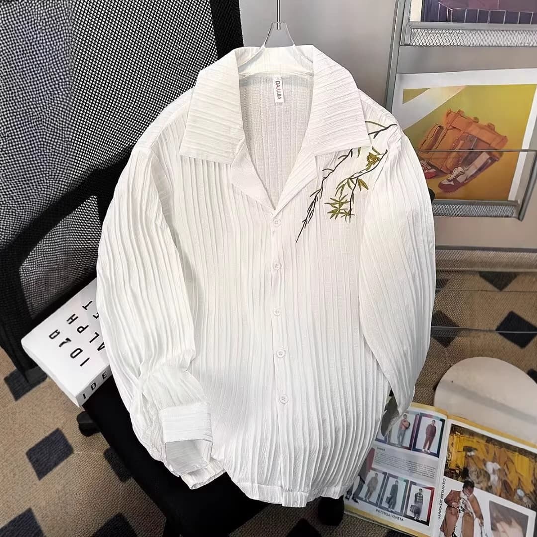 Men's Clothing Men's Long Sleeved Shirt Style Embroidered Loose Fit High End Feel Summer Casual Dance Versatile Couple Jacket
