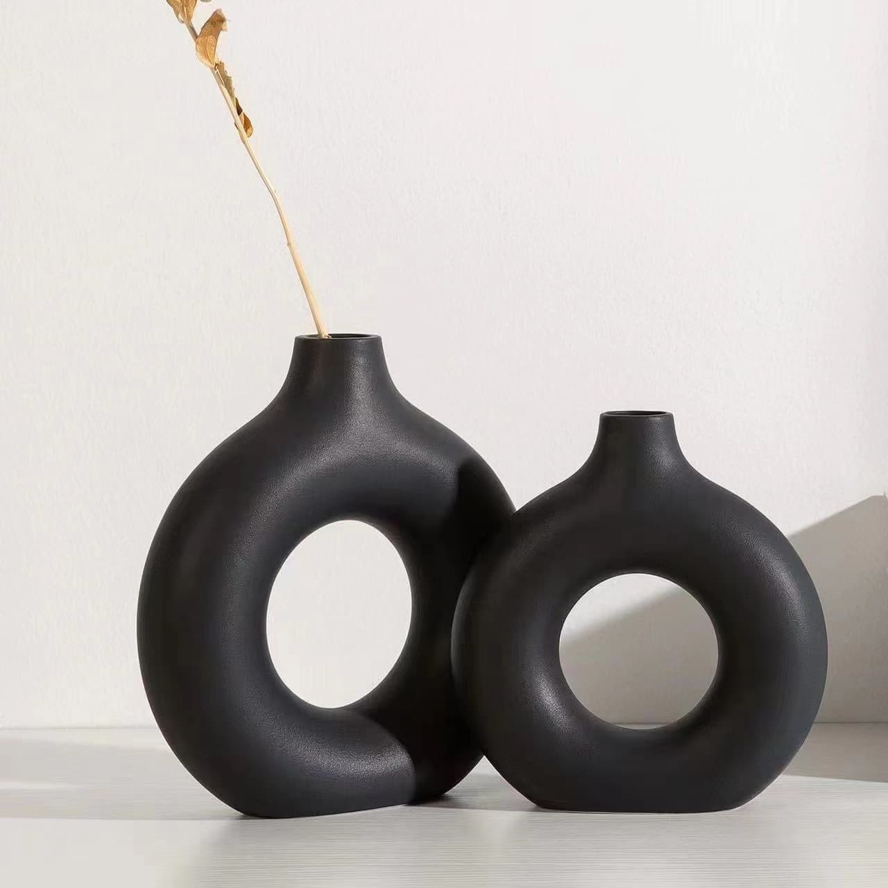 Vases White Circle Ceramic Ornaments Simple Home Flower Arrangement Art Soft Decoration