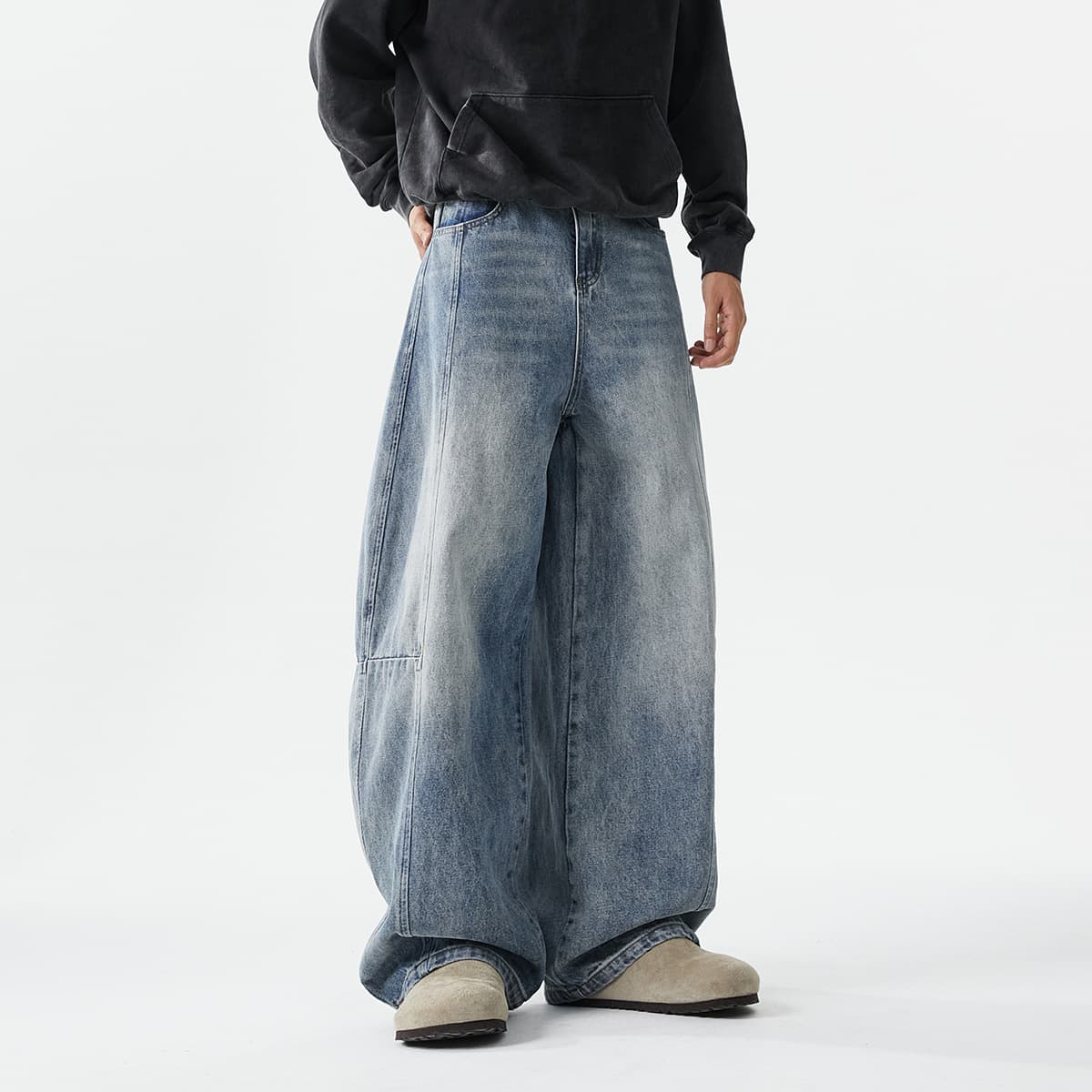 Men's Clothing Niche Vertical Stitching Silhouette Jeans Paris Style Daddy Pants