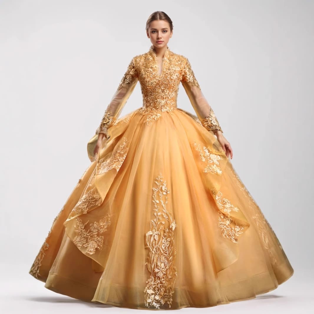 Women's Clothing Solo Performance Costume V Neck New Color Yarn Vocal Music Art Examination Puffy Skirt Host Dress Female Retro