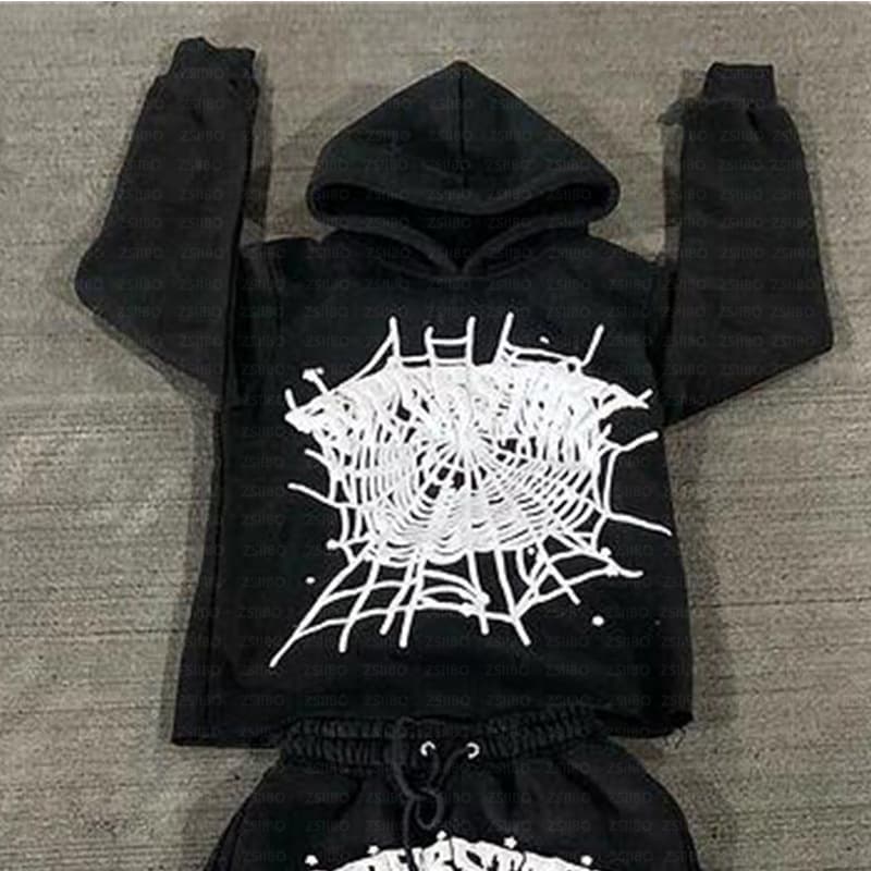 Sweat à capuche hip-hop streetwear Y2K avec imprimé toile d'araignée et lettres - Pull unisexe oversize pour la mode urbaine