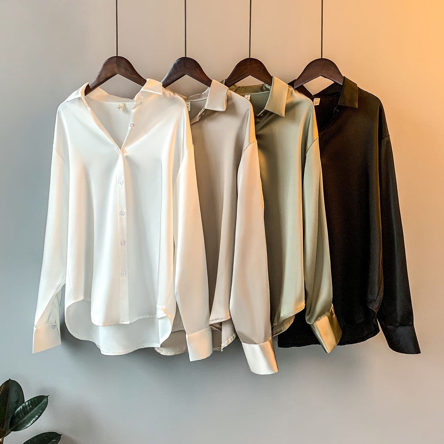 Women's Clothing Loose silky satin long-sleeved plus-size shirt