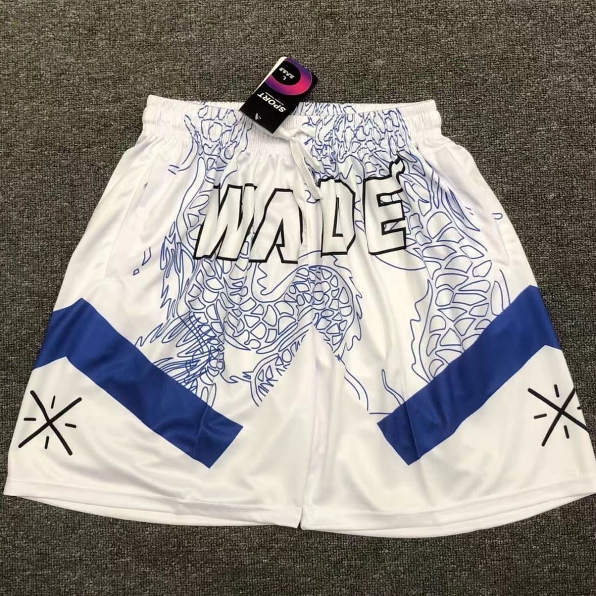 Wade American basketball shorts, breathable blue and white porcelain five part pants, men's sports, fitness, running,