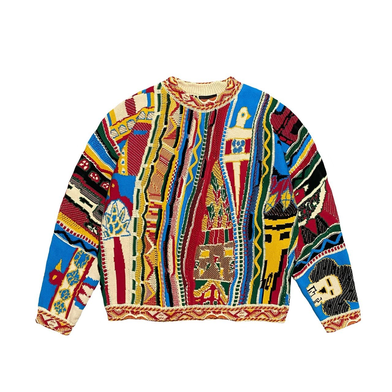 Pull col rond tricoté style ethnique vintage contrasté en jacquard, grande taille