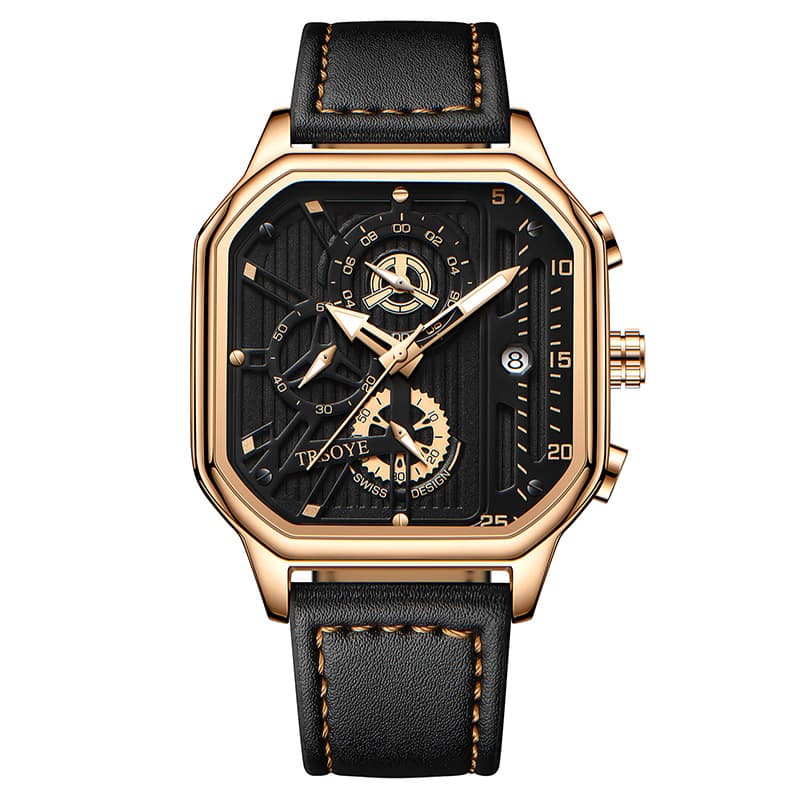 Waterproof Luminous Square Quartz Watch Men's Fashion Belt Calendar Watch