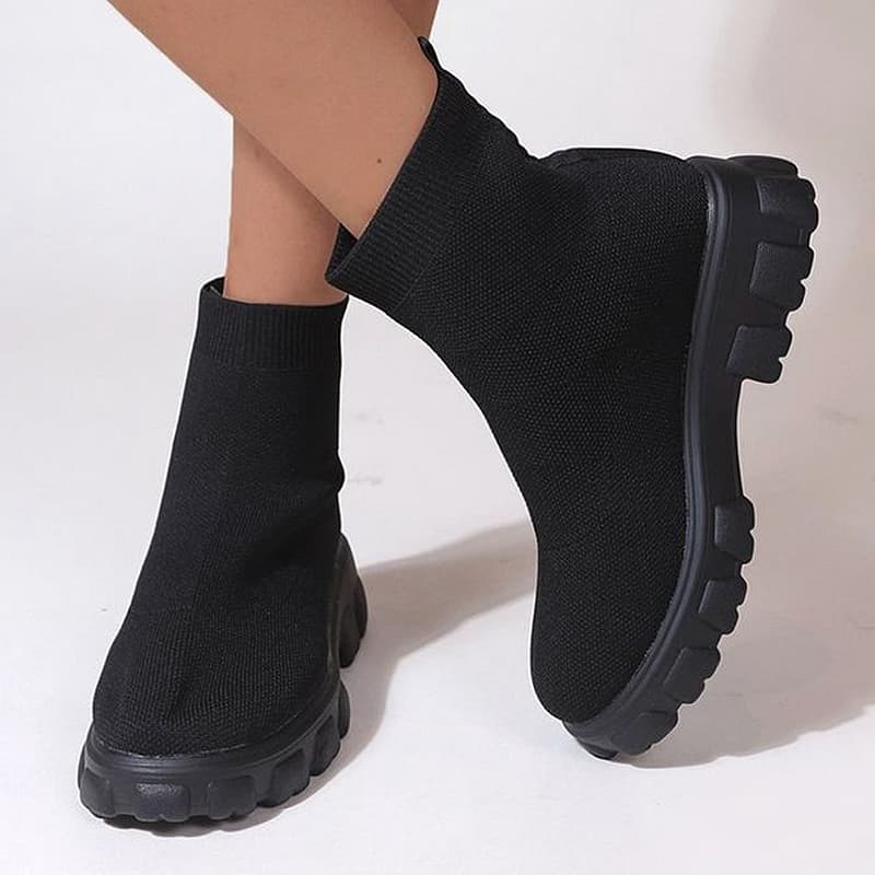 SHLIANG Brand Women Ankle Boots Lightweight Casual Shoes for Women Wedge Fashion Sock Boots Knitting Winter Medium Tube Platform Boot SB159