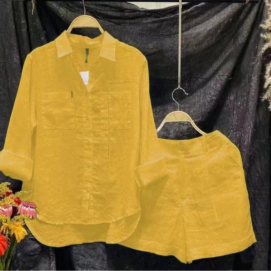 Women's Spring And Autumn Large Size Loose Temperament Leisure Style Age-reducing Fashion Cotton And Linen Solid Color Shirt Suit