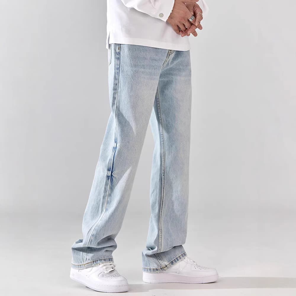 Men's Clothing Light Blue Washed Jeans Men's American Loose Straight Pants Spring And Summer Trendy High Street Wide Leg Casual Long Pants