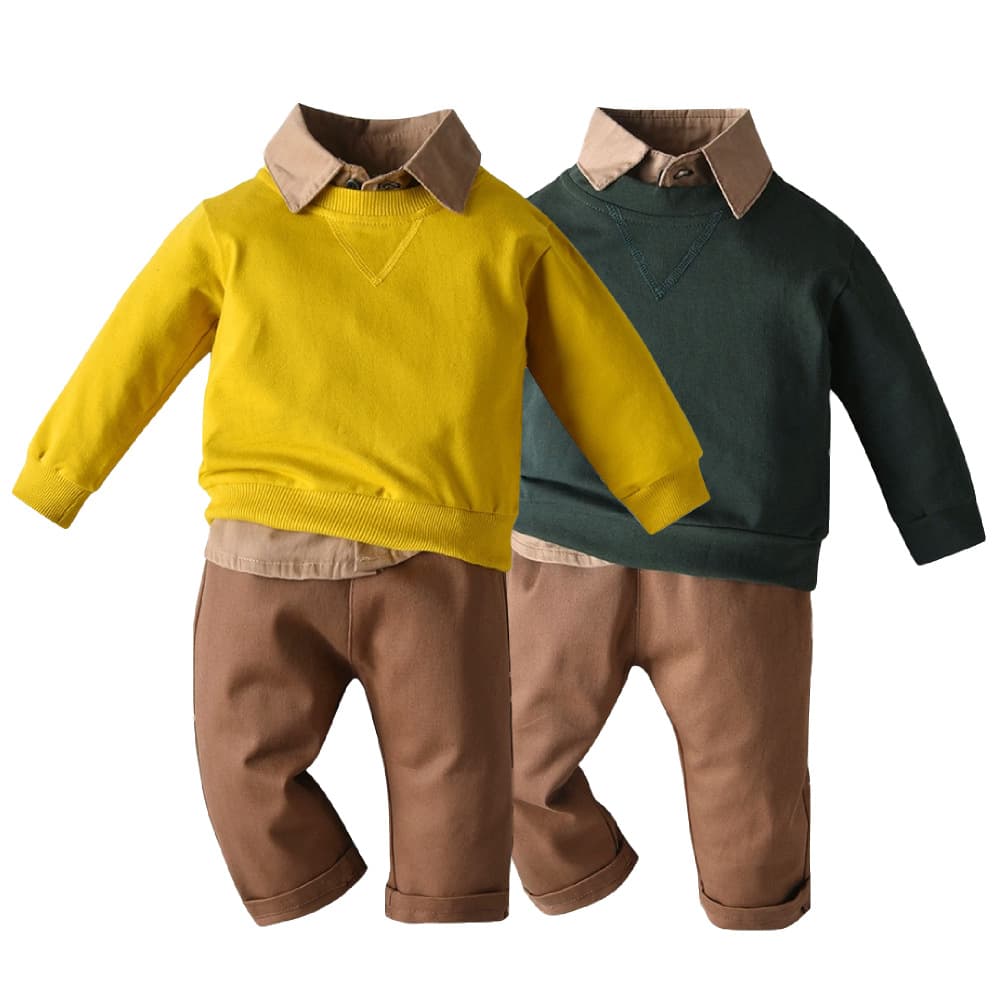 Kid's Clothing autumn and winter new children's clothing children's pullover sweater shirt with British trousers three piece suit Boy set