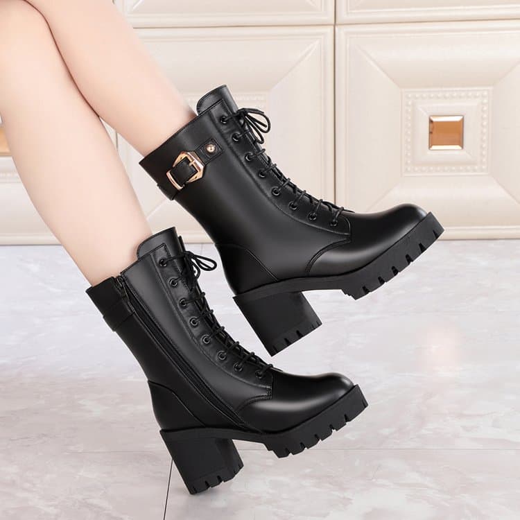 Women's Winter Boots Mid Calf Boots With Faux Fur Lining Chunky Heel Round Toe Ankle Boots Casual Comfortable Slip-On Shoes For Women