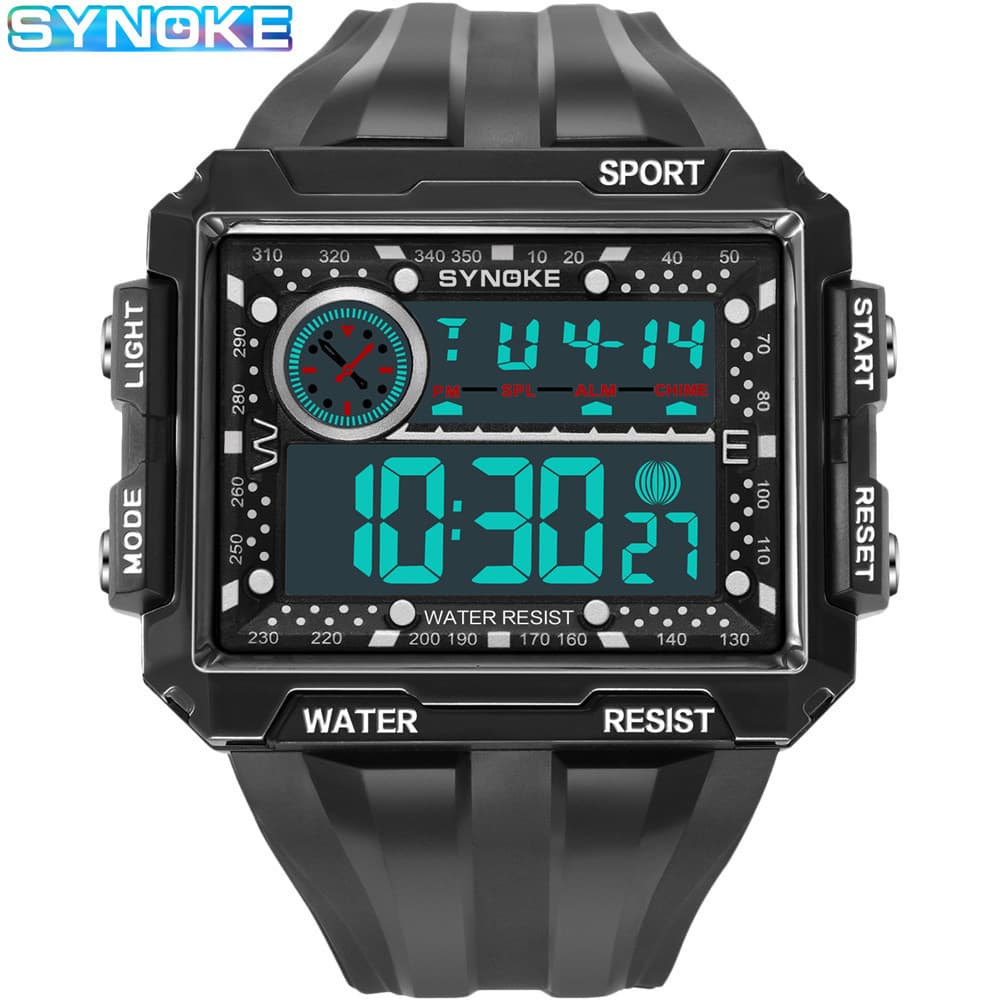 Montre de sport numérique étanche à LED pour homme, style punk et urbain, avec grand écran carré, design rétro, tendance et unisexe