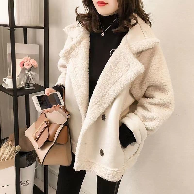 Women's Clothing Faux Shearling Jacket Winter Cozy Fleece Lined Outerwear Short Bomber Jacket For Petite To Plus Size​​