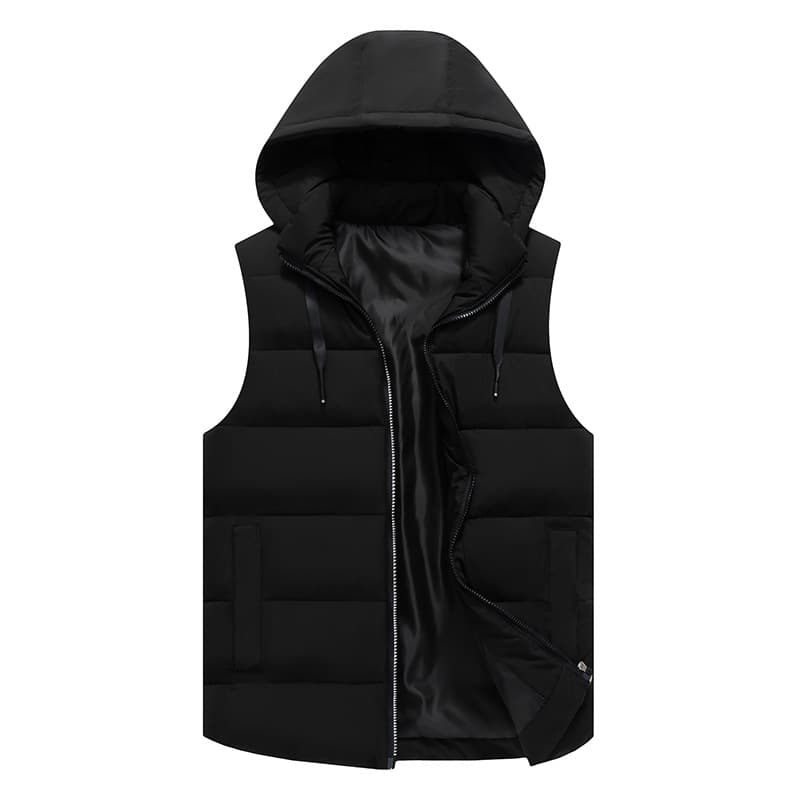 Men's Work Vest Winter Cotton Padded Sleeveless Jacket With Zipper Pockets, Custom Printing Team Uniform, Loose Fit Casual Wear For Youth (Black/