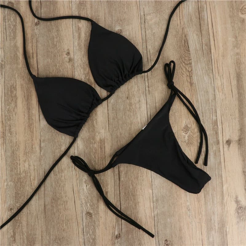 Women's bikini swimsuit solid color three-point sexy swimsuit for women with split adjustable straps