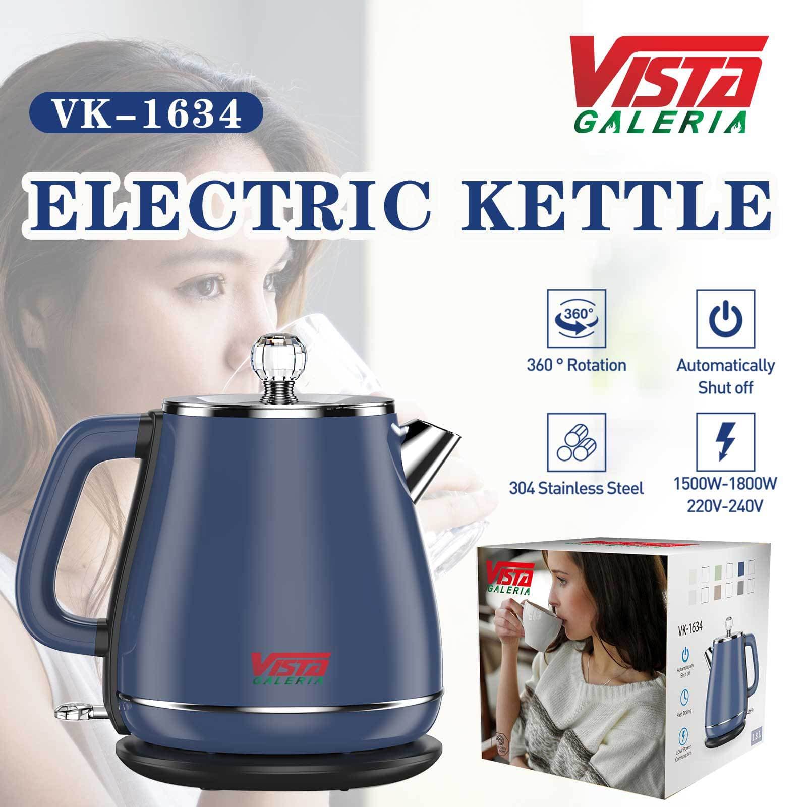 1.8L Stainless Steel Electric Kettle - Fast Boiling, Auto Shut-Off, Double-Wall Insulation, Retro Design For Home & Office (220V-240V EU Plug)
