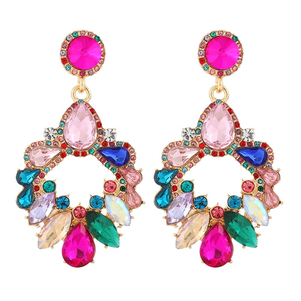 Fashionable colorful multi layer water drop earrings, charming water glass geometric shape temperament and versatile earrings