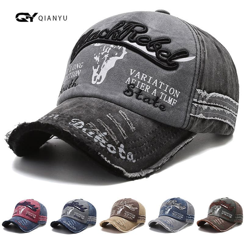 Men's Hats Baseball Cap Washed Denim Peaked Cap Letter Three Dimensional Embroidery Men And Women Outdoor Leisure All Match