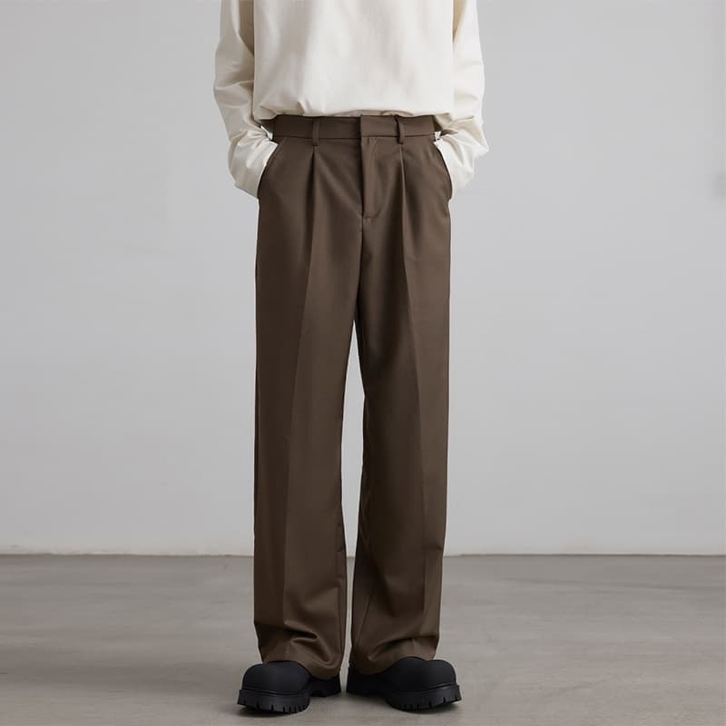 Men's Clothing New TR Pleated A Line Casual Wide Leg Loose Straight Casual Trousers Men's Cleanfit Trend