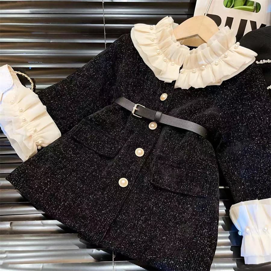 Kid's Clothing New Arrival Girls Skirt 2025 New Autumn And Winter Long Sleeved Temperament Female Baby Fashionable Princess Belt Dress