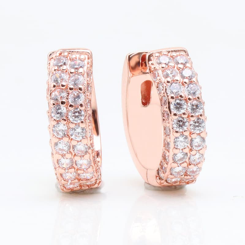 Women's Jewelry Rose Gold Eternal Double Row Pavé Earrings Fashionable Temperament Diamond Earrings Gift