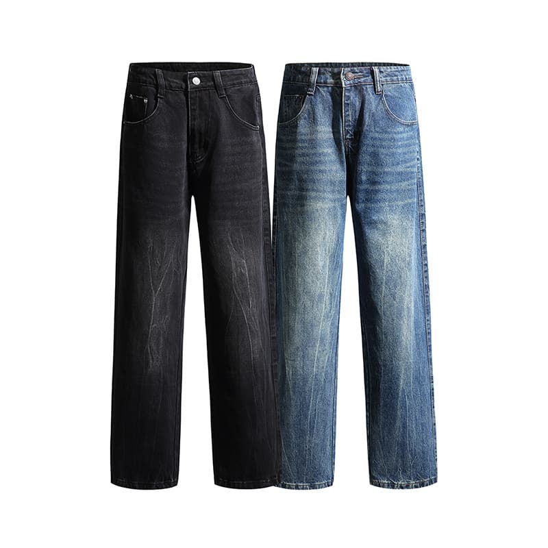 Men's Clothing [RetroDenim] Men's Wide-Leg Jeans - Vintage Wash Straight Fit | American Casual Pants