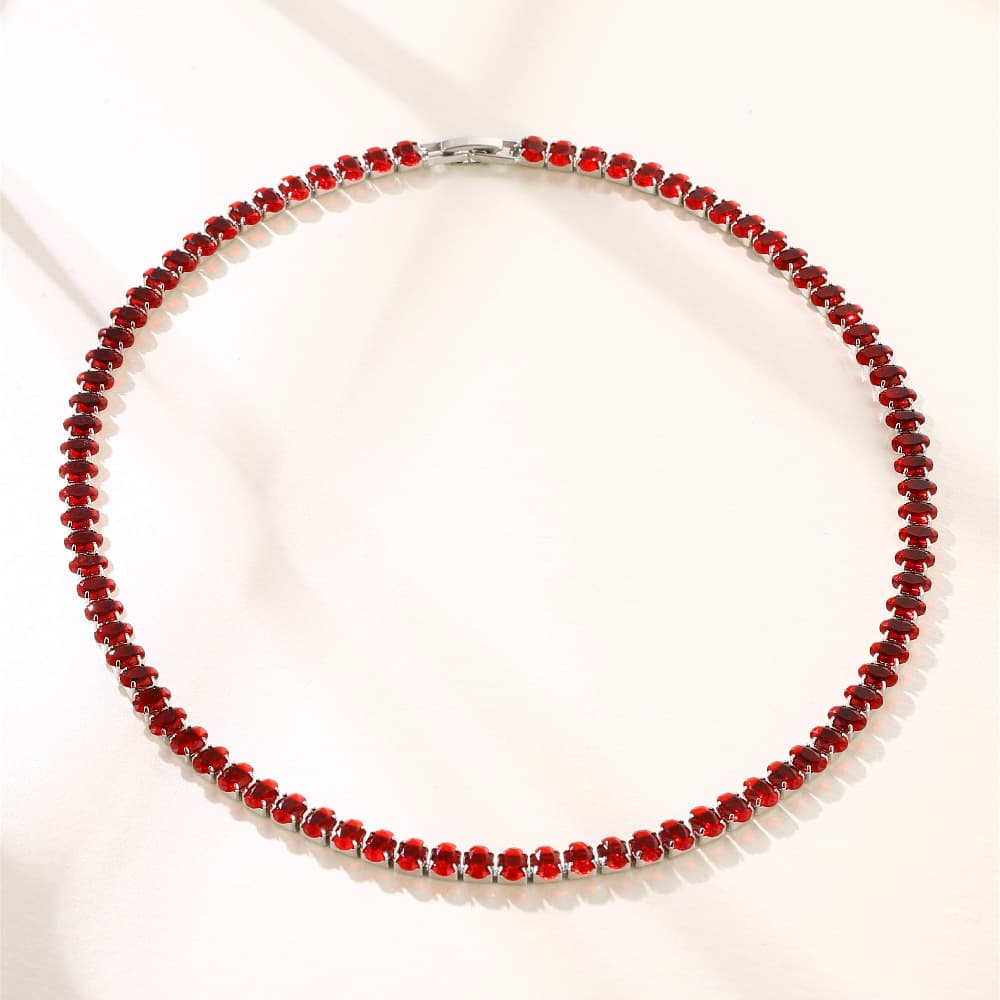 Kérastase Hip-Hop Copper Inlaid Zircon Row Necklace INS Tennis Chain Multiple Specifications Oval 4*6 Colorful