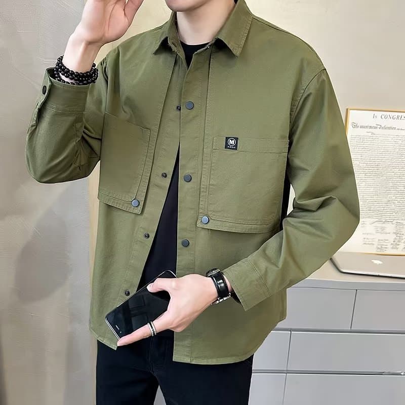 Men's Clothing Men's Stylish Workwear Jacket - Trendy Overshirt With Relaxed Fit, Lightweight & Breathable For Casual Outfits (Green/Black)​