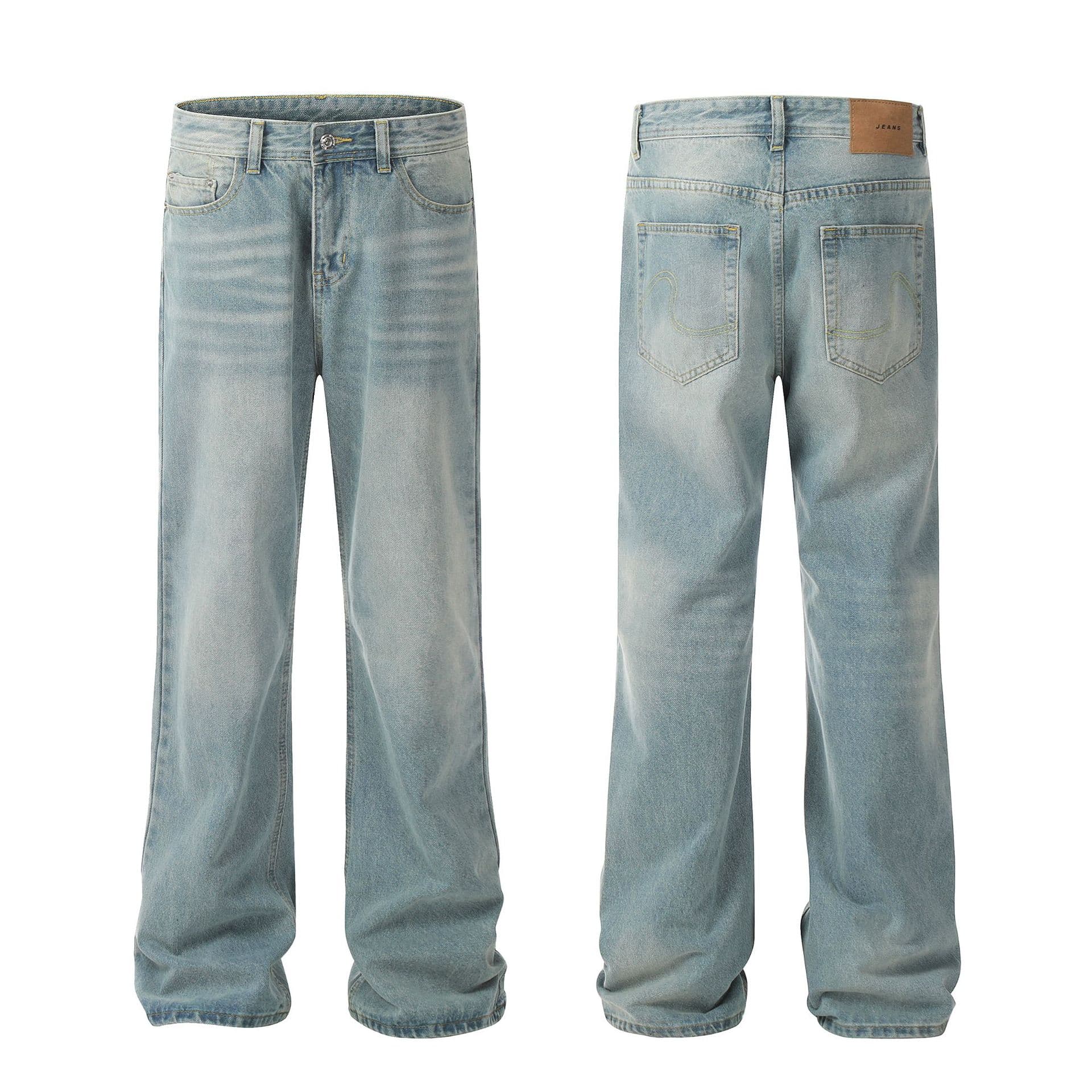 Men's Clothing Street Straight Washed Light Blue Trendy Retro Loose Versatile Denim Casual Pants