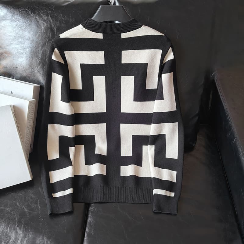 Men's Clothing Autumn And Winter Thick Long Sleeved Striped Jacquard Knitted Sweater For Men Slim Round Neck Pullover Top