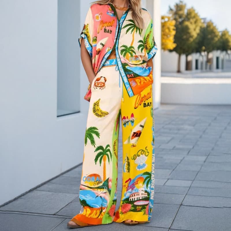 Spring 2026 Women's European American Casual Fashion Set Elegant Printed Loose Shirt And Trousers Clothing Suit