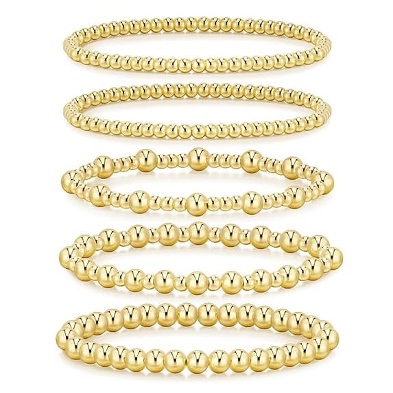 Hot Selling 4/5/6mm Gold Bead Bracelet Set Elastic Bracelet