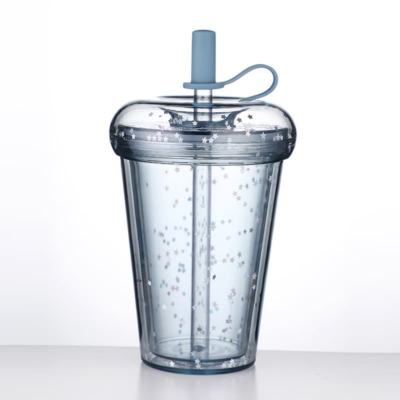 320ML Glitter Water Bottle Double Layer Tumbler with straw Water Bottles For Girls Bubble Tea Cup Drinkware Leakproof Cups