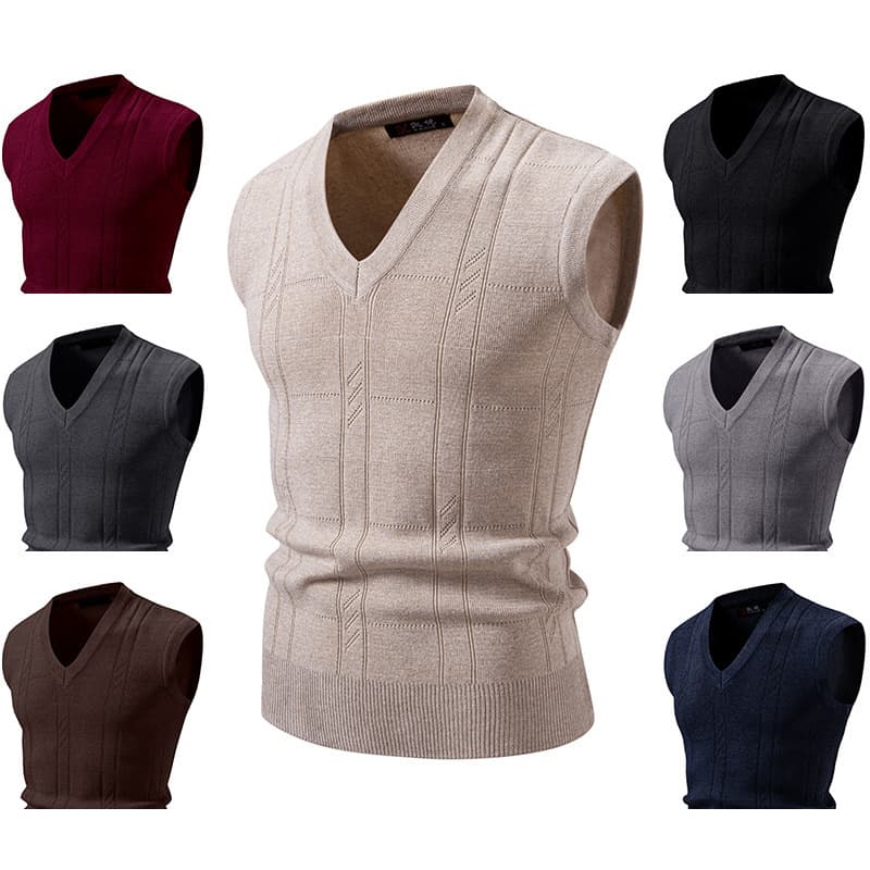 Men's Fashion Knit Sweater Vest V-Neck Loose Fit Trendy Cable Pattern Autumn Winter Casual Wear​