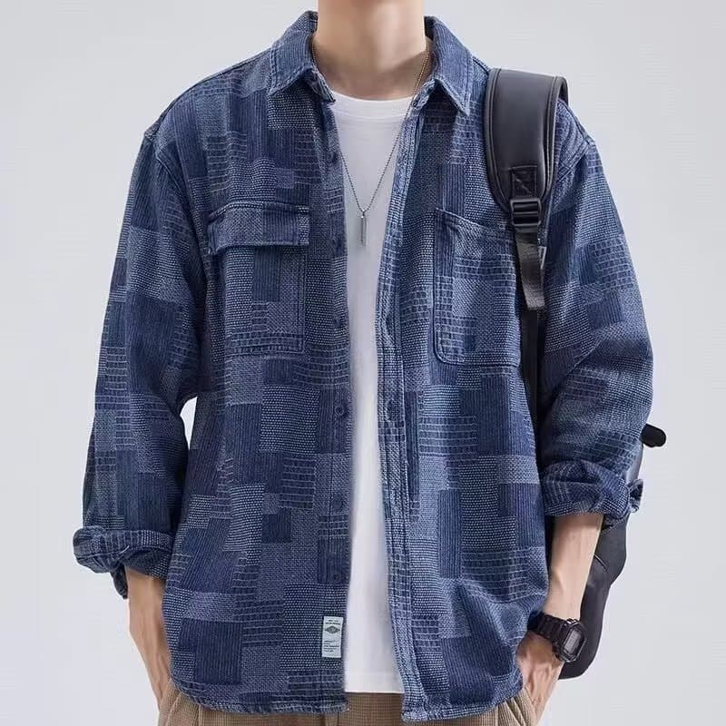 Workwear Shirt Men's Long Sleeved Trendy Brand Lapel Casual Loose Denim Shirt Jacket