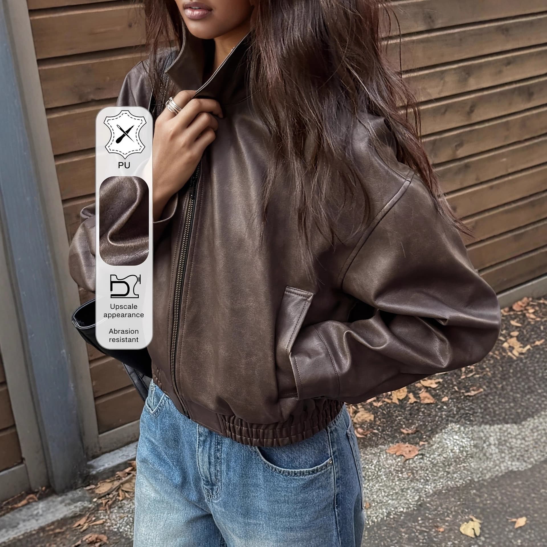 ​Retro Biker PU Leather Jacket – Oversized Batwing Sleeves & Zip Closure (Dark Brown, S-XXL)​