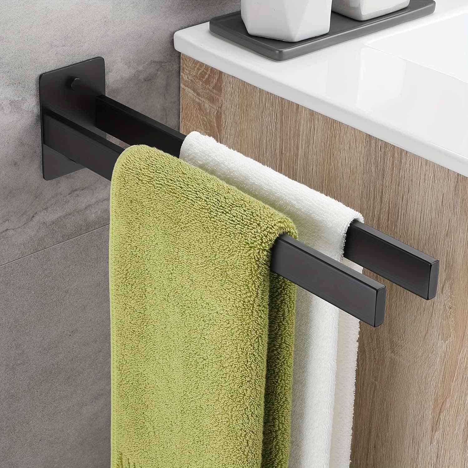 Towel Rail Stainless Steel Towel Holder Self-Adhesive Towel Rail Double No Drilling Bath Towel Holder For Bathroom Kitchen Wall Silvery 40 Cm