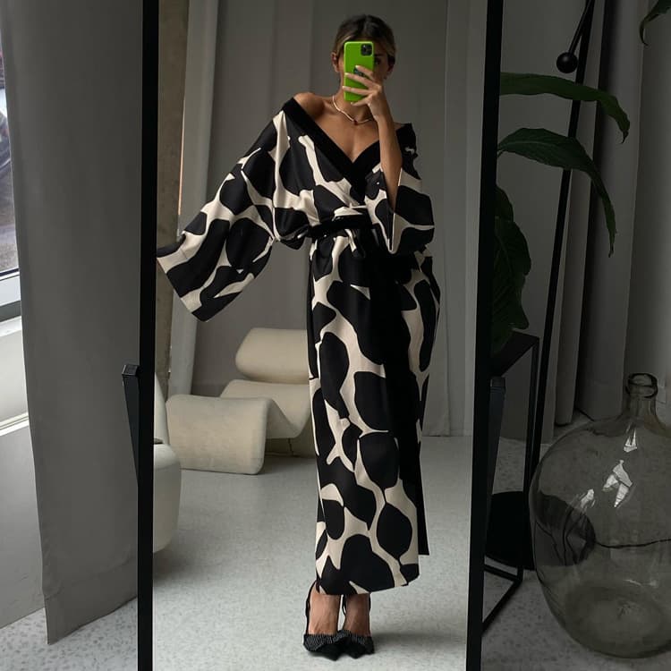 Women's clothing satin pajamas for women spring large size three-quarter sleeves cool nightgown bathrobe home wear for women