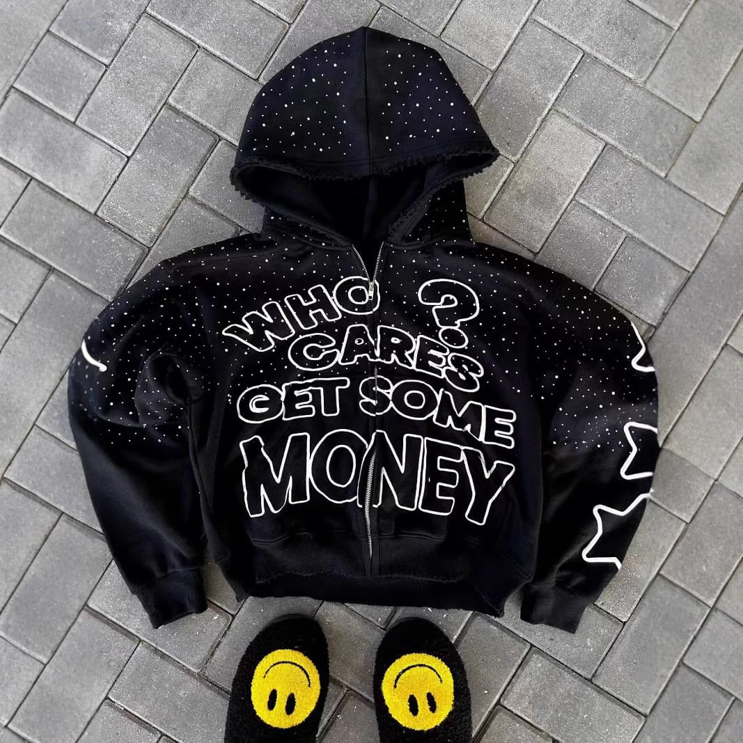 Retro Y2K Zip-Up Hoodie - Oversized Streetwear Pullover With Trendy Print, Unisex Casual Wear