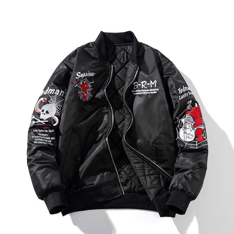 Autumn And Winter Trendy Skull Embroidered Baseball Jacket Cotton Padded Pilot Jacket Men And Women Couple Loose Thick Coat