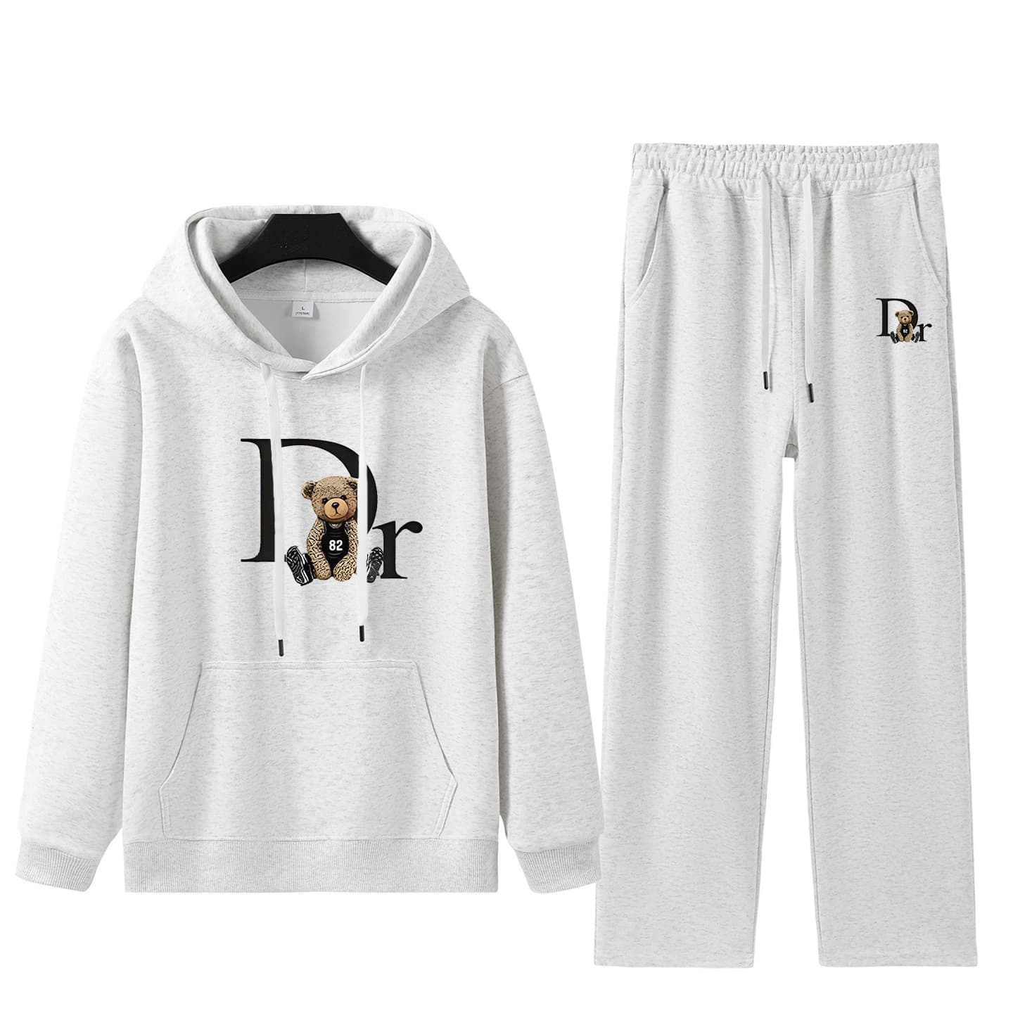 Ensemble unisexe sweat à capuche et jogging Letter Bear – Survêtement polaire d'hiver confortable, coupe oversize (S-5XL)